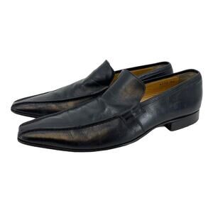 Battaglia Men’s US 9 EUR 42 Black Italian Leather Square Toe Slip On Dress Shoes